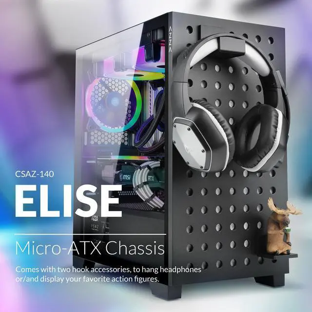 Alt view image 3 of 7 - AZZA ELISE 140 / Gaming / Micro ATX Case / Tempered Glass / Black / Pegboard design / Pink & White dust net / 1x 120 mm ARGB fan included
