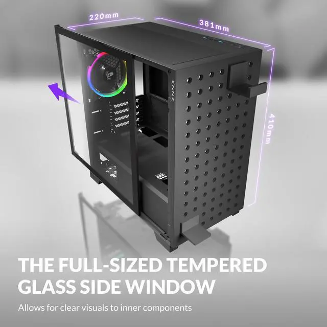 Alt view image 7 of 7 - AZZA ELISE 140 / Gaming / Micro ATX Case / Tempered Glass / Black / Pegboard design / Pink & White dust net / 1x 120 mm ARGB fan included