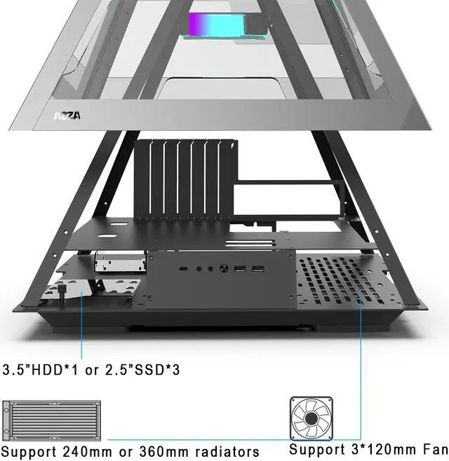 Alt view image 5 of 8 - AZZA PYRAMID 804V / Gaming /  CNC ATX Case  / Tempered Glass /Aluminum Frame / Type-C Port / PCIE Riser Cable Unnecessary