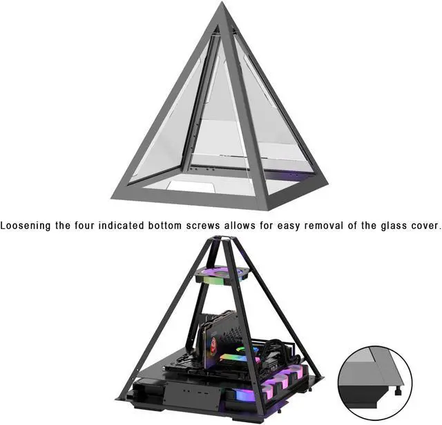 Alt view image 4 of 8 - AZZA PYRAMID 804V / Gaming /  CNC ATX Case  / Tempered Glass /Aluminum Frame / Type-C Port / PCIE Riser Cable Unnecessary