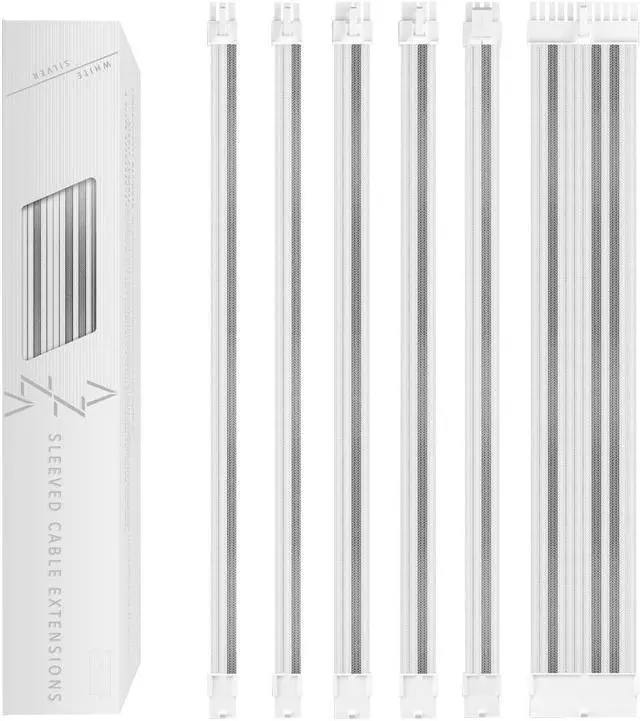 Main image of AZZA ACAZ-002 / Power Supply Sleeved Cable / White / Silver / Power Supply Cable Extension Kit with Extra-Sleeved / 24 PIN 8PIN 6PIN 4+4 PIN / Combs / 11.8inch / 30cm