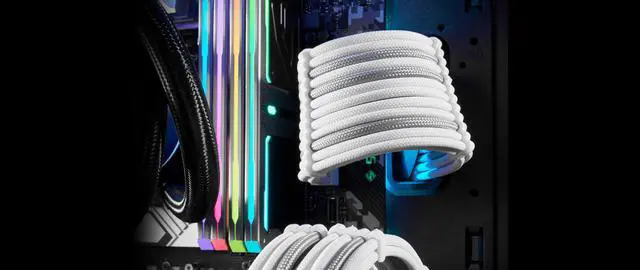 Alt view image 3 of 6 - AZZA ACAZ-002 / Power Supply Sleeved Cable / White / Silver / Power Supply Cable Extension Kit with Extra-Sleeved / 24 PIN 8PIN 6PIN 4+4 PIN / Combs / 11.8inch / 30cm