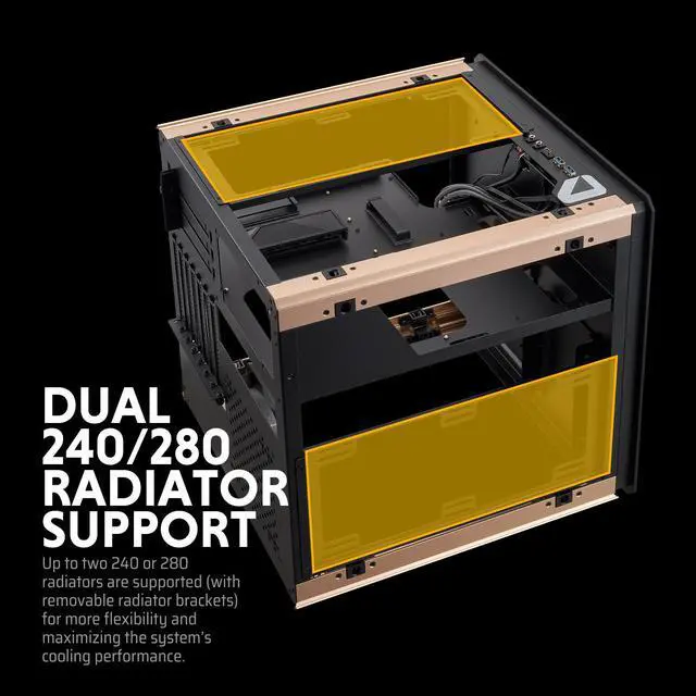 Alt view image 6 of 7 - AZZA Regis 902 / Luxury /  CNC ATX Case / 3-Sided Tempered Glass / Gold /  Aluminum Frame & Stand / Infinity ARGB Panel / 1 x 140 mm fan included / AZZA HUB included / Type-C Port