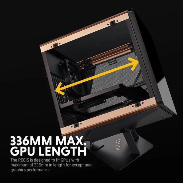 Alt view image 5 of 7 - AZZA Regis 902 / Luxury /  CNC ATX Case / 3-Sided Tempered Glass / Gold /  Aluminum Frame & Stand / Infinity ARGB Panel / 1 x 140 mm fan included / AZZA HUB included / Type-C Port