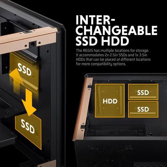 Alt view image 7 of 7 - AZZA Regis 902 / Luxury /  CNC ATX Case / 3-Sided Tempered Glass / Gold /  Aluminum Frame & Stand / Infinity ARGB Panel / 1 x 140 mm fan included / AZZA HUB included / Type-C Port