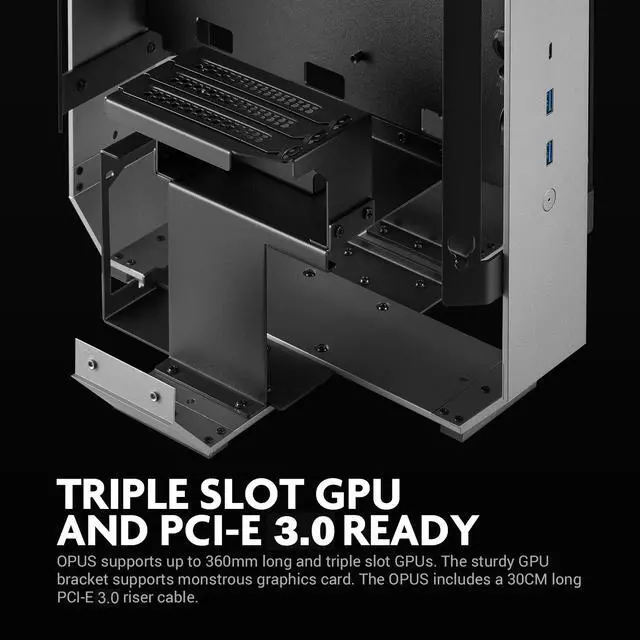 Alt view image 5 of 7 - AZZA Opus 809 / Gaming /  CNC ATX Case / 4-Side Tempered Glass / Silver / Dual Orientation - CNC-Milled Aluminum / PCIE 3.0 included / Type-C Port