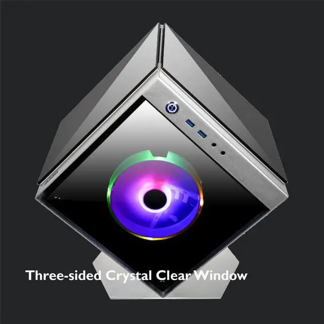 Alt view image 3 of 7 - AZZA CUBE MINI 805 / Gaming / CNC Mini-ITX Case  / Tempered Glass / Aluminum / 1x 140 mm ARGB fan & 1x 80 mm Black fan included