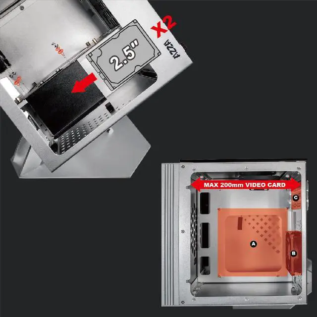 Alt view image 6 of 7 - AZZA CUBE MINI 805 / Gaming / CNC Mini-ITX Case  / Tempered Glass / Aluminum / 1x 140 mm ARGB fan & 1x 80 mm Black fan included