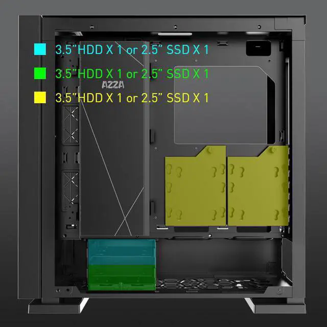 Alt view image 7 of 8 - AZZA Zircon 7000B / Gaming / ATX Full-Tower / Tempered Glass / Black / 2x 120 mm fan included