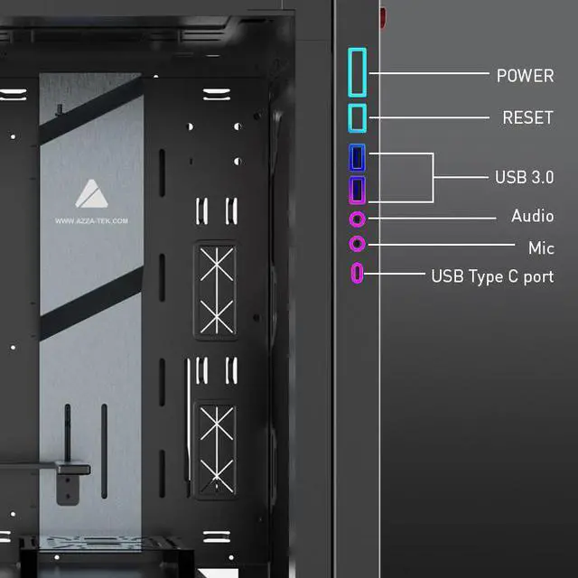 Alt view image 6 of 8 - AZZA Zircon 7000B / Gaming / ATX Full-Tower / Tempered Glass / Black / 2x 120 mm fan included