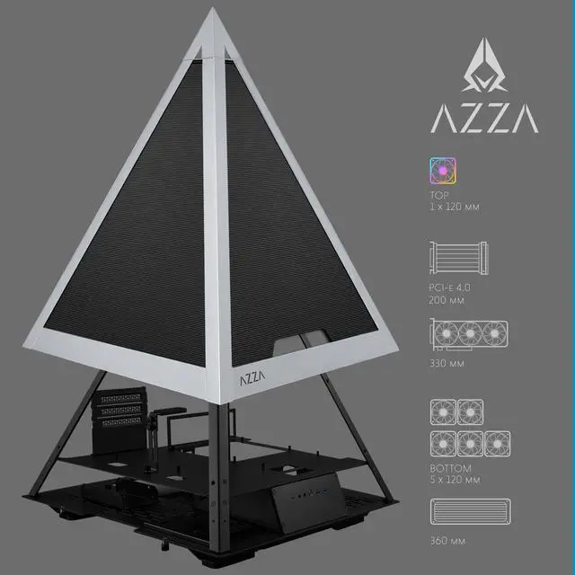 Alt view image 5 of 7 - AZZA PYRAMID 804M / PCIE 4.0 included / Gaming / CNC ATX Case / Metal Mesh / Aluminum Frame  / Type-C Port /1x120mm ARGB fan included mesh