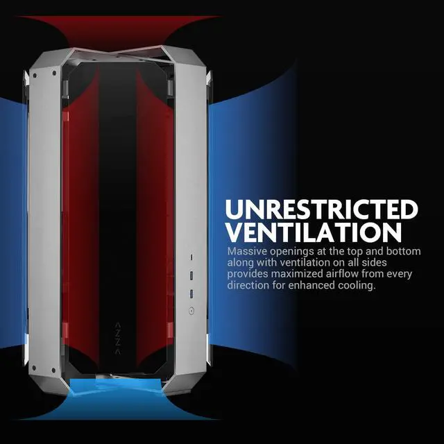 Alt view image 5 of 7 - AZZA Opus 809 / Gaming /  CNC ATX Case / 4-Side Tempered Glass / Silver / Dual Orientation - CNC-Milled Aluminum / PCIE 4.0 included / Type-C Port