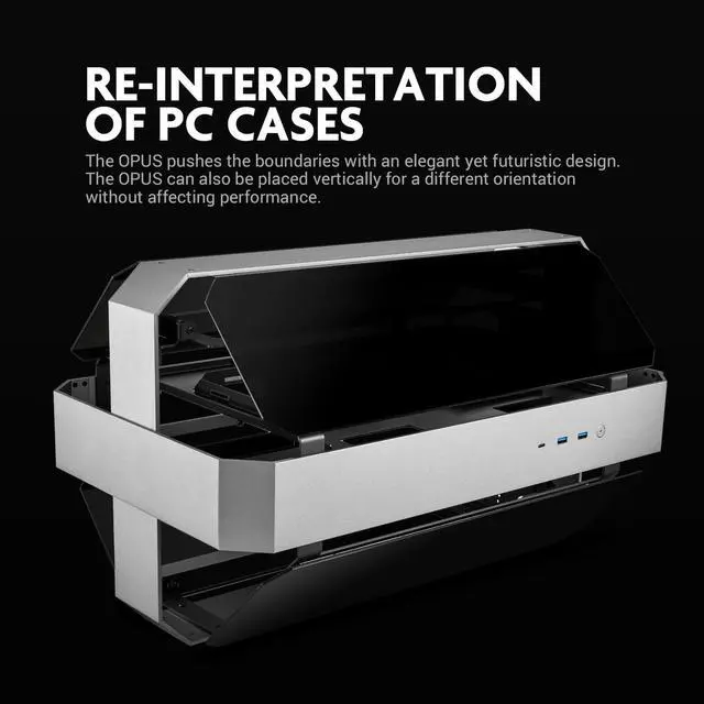 Alt view image 3 of 7 - AZZA Opus 809 / Gaming /  CNC ATX Case / 4-Side Tempered Glass / Silver / Dual Orientation - CNC-Milled Aluminum / PCIE 4.0 included / Type-C Port