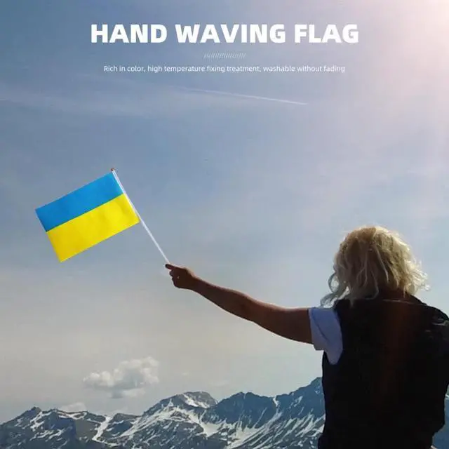 Alt view image 2 of 2 - 10pcs 14*21cm Flags Ukrainian Patriot National Flag Ukraine Flying Flag Banner With Plastic Flagpoles Hand Waving Flags