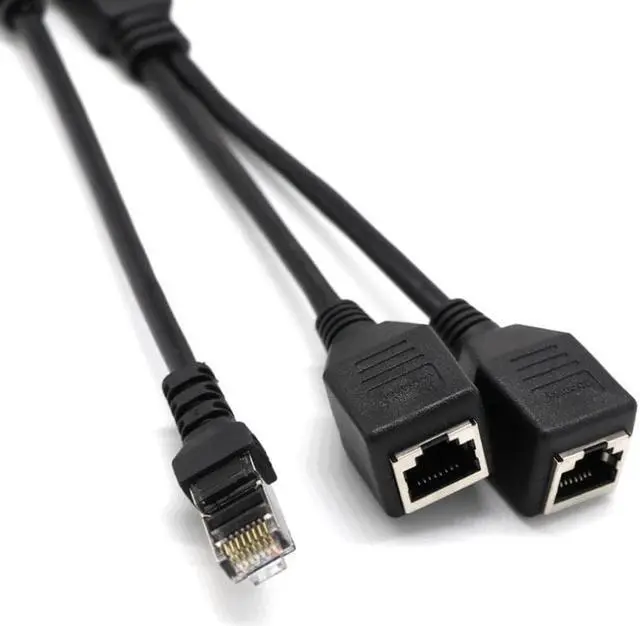 Alt view image 2 of 2 - RJ45 1 Male to 2 Female Socket Port LAN Ethernet Network Splitter Y Stable Transmission Cat5e Cat5 Cat6 Easy Adapter Cable