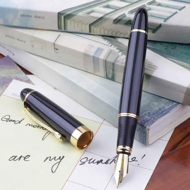 Alt view image 2 of 2 - Upscale X450 Black Color Fountain Deep Twist Carven Medium Nib Gold Trim Fountain Pen Study Office Pens