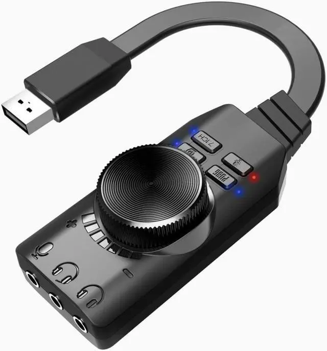 Alt view image 2 of 2 - External USB Sound Card Stereo Mic Speaker Headset Audio Jack 3.5mm Cable Adapter Mute Switch Volume Adjustment Free Drive