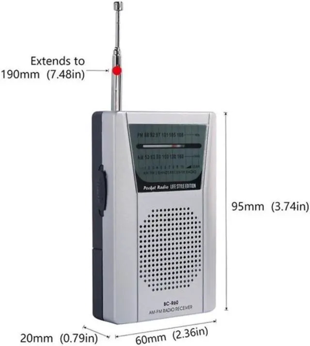 Main image of Portable BC-R60 Pocket Radio Telescopic Antenna Mini AM/FM 2-Band Radio World Receiver With Speaker 3.5mm Earphone Jack Radio