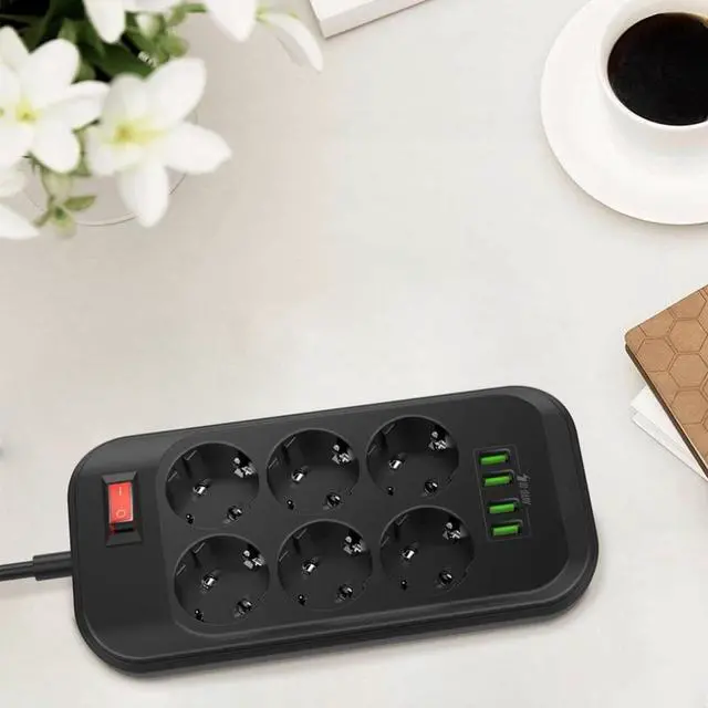 Alt view image 2 of 2 - 4 USB Phone Charger Multiple Power Sockets 6 EU Outlet Power Strip Charger For Home/Restaurant Charging Mobile Phone