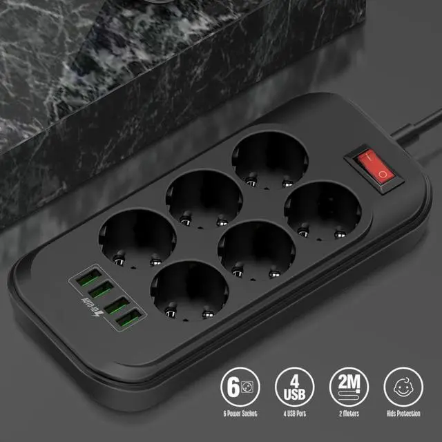 Main image of 4 USB Phone Charger Multiple Power Sockets 6 EU Outlet Power Strip Charger For Home/Restaurant Charging Mobile Phone