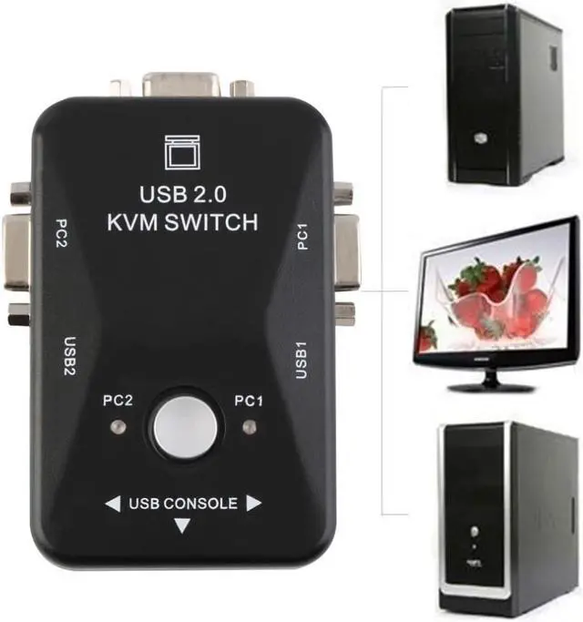 Main image of 2 Ports USB 2.0 VGA/SVGA KVM Switch Box for Sharing Monitor Keyboard Mouse est Cable Adapter Stock 1920 X 1440 Dropshipping