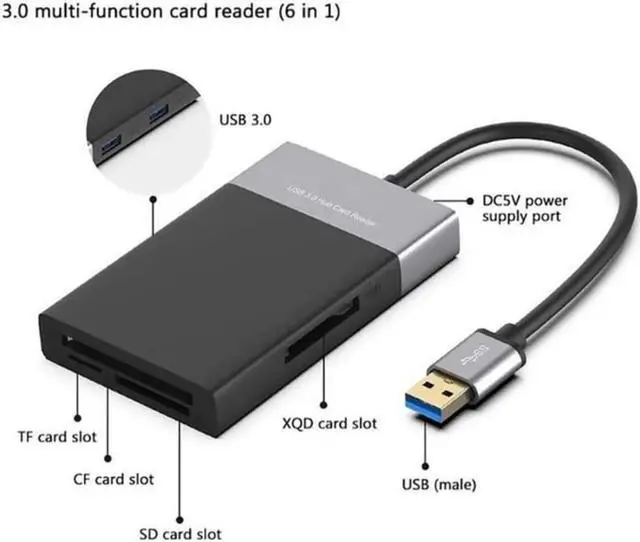 Main image of 6 In 1 USB 3.0 Card Reader Memory Smart Card Reader 8cm Cable For Laptop SD TF CF Compact Writer OTG U Flash Disk Card Adapter