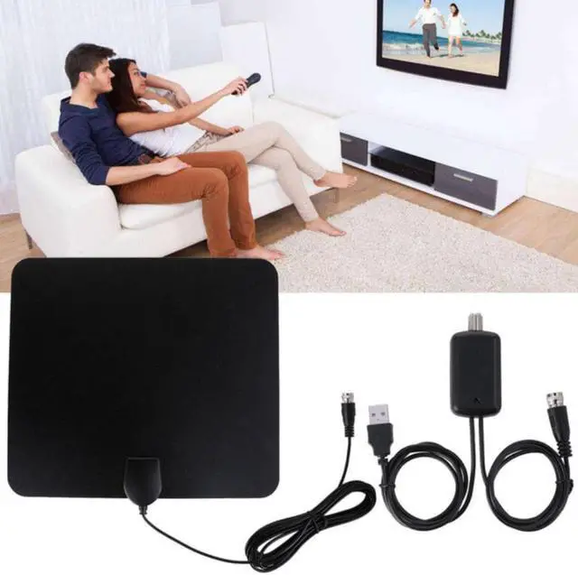 Main image of Professional Digital TV Indoor Antenna Aerial 80 Miles Range 1080P Amplified Booster HDTV UHF VHF FM Black