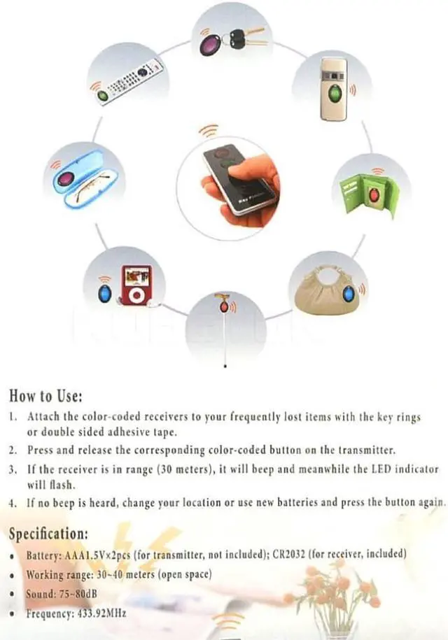 Alt view image 2 of 2 - 4 in 1 Advanced Wireless Key Finder Remote Key Locator Phone Wallets Anti-Lost with Torch function 4 receivers and 1 dock