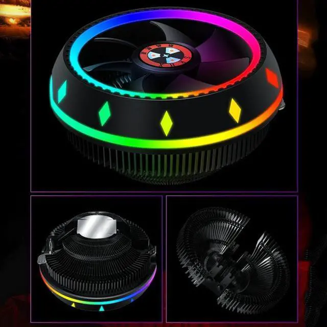 Alt view image 2 of 2 - Computer Fan CPU Cooler Cooling Fan Radiator RGB LED Heat Sink PC CPU Cooling Cooler Heatsink Fan cooler processador