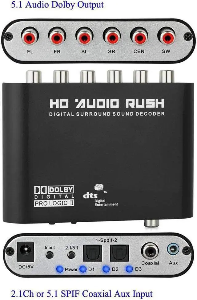 Main image of Digital 5.1 Audio Decoder Converter Dolby Dts/Ac-3 Optical To 5.1-Channel Analog Converter Sound Audio Adapter Amplifier For TV
