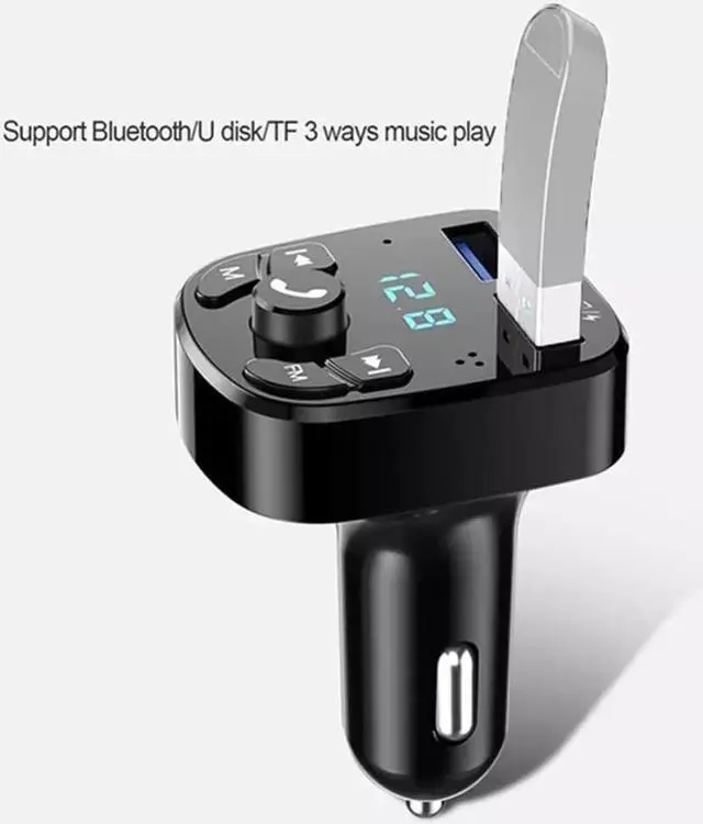Alt view image 2 of 2 - Bluetooth-compatible Version 5.0 FM Transmitter Car Player Kit Card Car Charger Quick With QC3.0 Dual USB Voltmeter & AUX IN/OUT