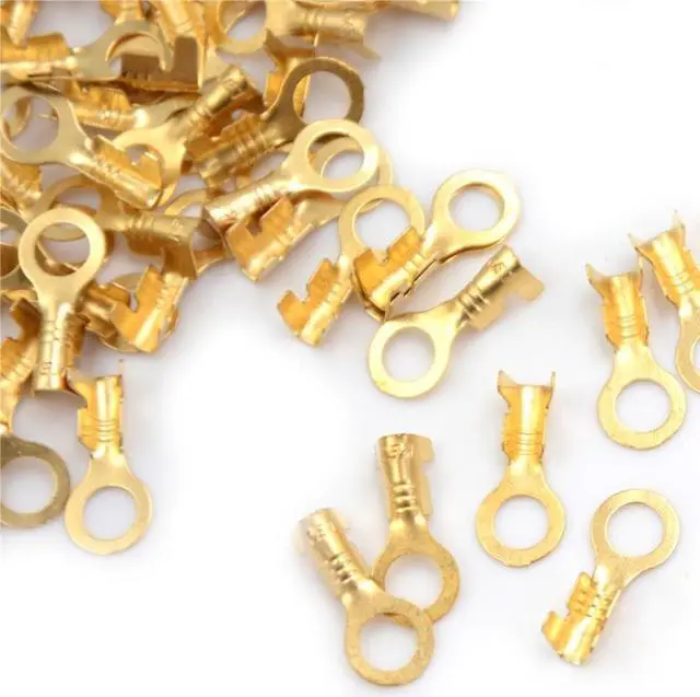 Main image of 100 Pcs 5.2mm Gold Brass Round Terminal Power Supply Wire Connector