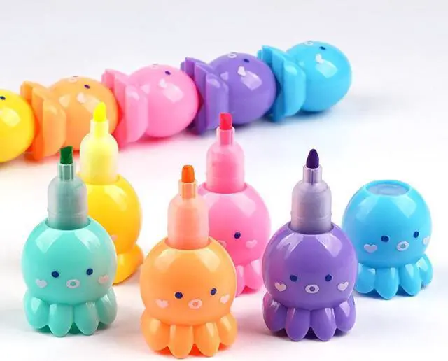 Alt view image 2 of 4 - Kawaii Cute 6 Colors Octopus Fluorescent Marker Pen Set Highlighter Pens Painting Highlight Mark Cute Stationery School Supplies
