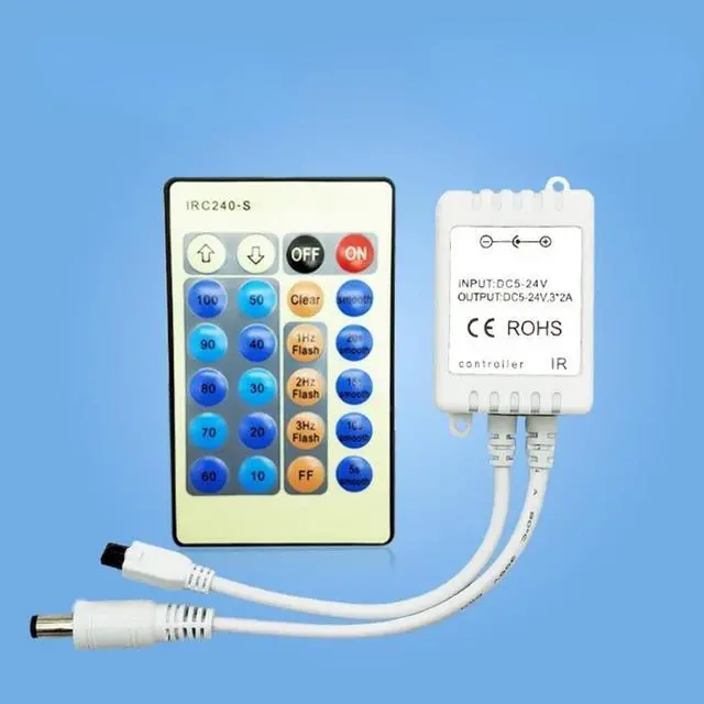 Main image of DC12V 24V LED Dimmer Switch 24 Buttons IR Remote Controller for Single Color SMD5050 SMD5630 SMD3528 LED Strip Light String Tape