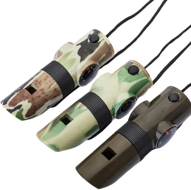 Main image of 7 In 1 Whistle Survival Bushcraft Trekking Whistle Compass Mirror Torch Magnifier Led Light Storage Compass Tools