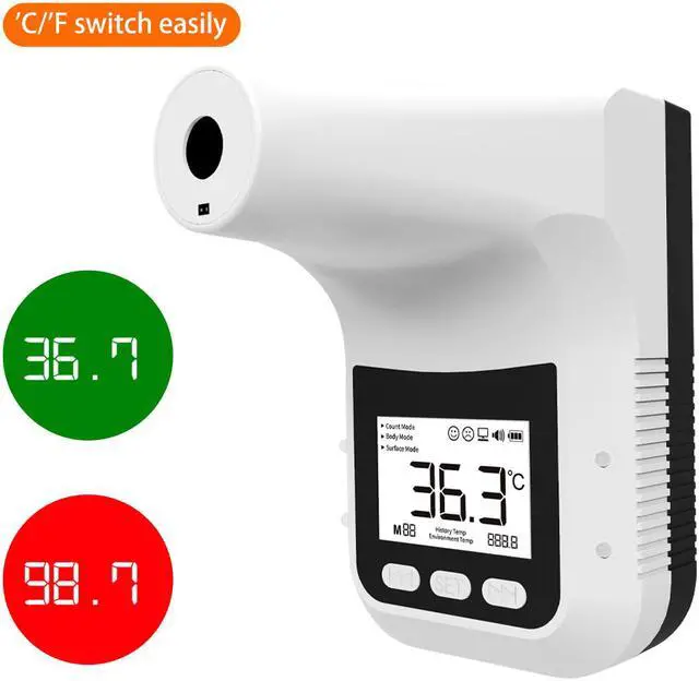 Alt view image 4 of 4 - Non-Contact K3 Pro Wall Mounted Infrared Temperature Measurement Forehead Thermometer with Alarm ,Temperature Adjustable Multi Language Broadcast Date Output 4AA Battery