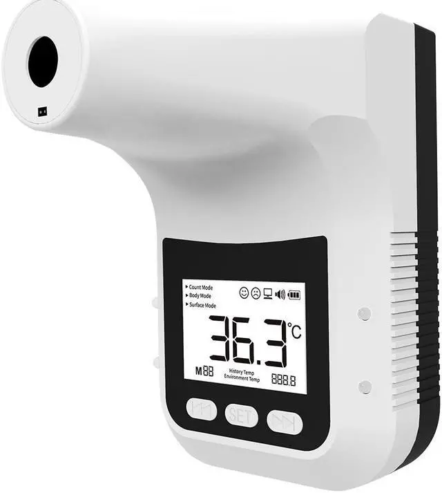 Alt view image 2 of 4 - Non-Contact K3 Pro Wall Mounted Infrared Temperature Measurement Forehead Thermometer with Alarm ,Temperature Adjustable Multi Language Broadcast Date Output 4AA Battery