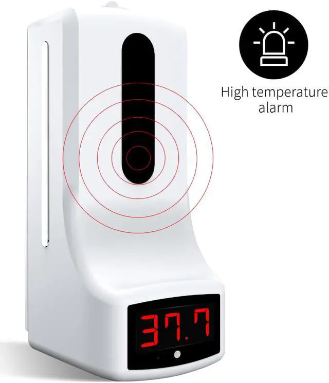 Alt view image 4 of 4 - Wall Mounted Hand Soap Dispenser with Thermometer K9 Automatic Temperature Measurement and Disinfection Machine with Alarm for Office Home School Community use Connect to Wall Outlet or Power Bank