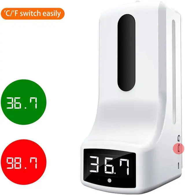 Main image of Wall Mounted Hand Soap Dispenser with Thermometer K9 Automatic Temperature Measurement and Disinfection Machine with Alarm for Office Home School Community use Connect to Wall Outlet or Power Bank