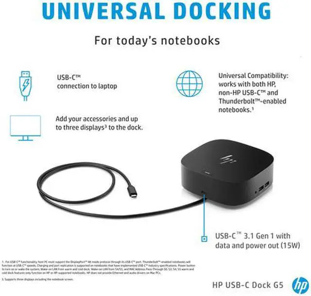 Alt view image 4 of 4 - HP 5YH26AV USB-C Dock G5 Station