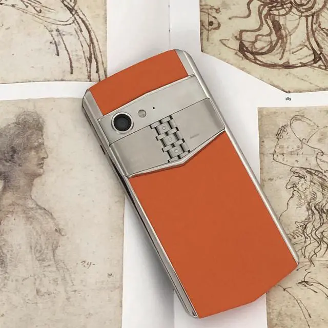 Alt view image 4 of 6 - Vertu ASTER P Ti Silver Unlocked Android Smartphone,6G+128G,Titanium Alloy Frame & Sapphire Crystal Screen,Calf Leather Craft Dawning Orange