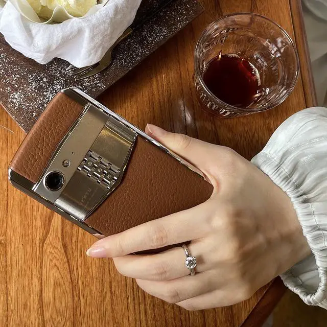 Alt view image 5 of 6 - Vertu ASTER P Ti Silver Unlocked Android Smartphone,6G+128G,Titanium Alloy Frame & Sapphire Crystal Screen,Calf Leather Craft Caramel Brown