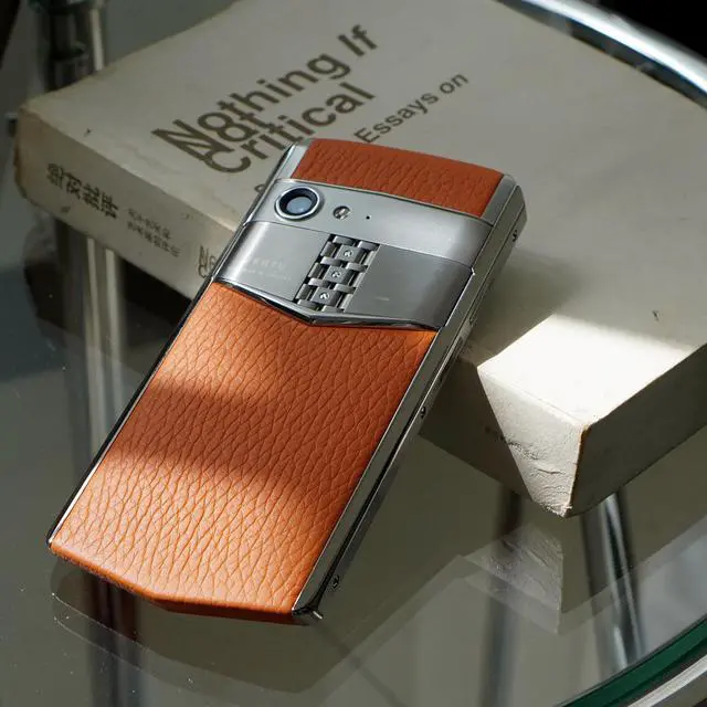 Alt view image 5 of 6 - Vertu ASTER P Ti Silver Unlocked Android Smartphone,6G+128G,Titanium Alloy Frame & Sapphire Crystal Screen,Calf Leather Craft Dawning Orange