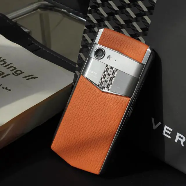 Alt view image 6 of 6 - Vertu ASTER P Ti Silver Unlocked Android Smartphone,6G+128G,Titanium Alloy Frame & Sapphire Crystal Screen,Calf Leather Craft Dawning Orange