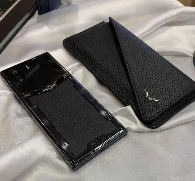 Alt view image 5 of 6 - VERTU METAVERTU Calf Leather Web3 Cell Phone 5G Unlocked Smartphone with Dual Sim 64MP Camera 12G RAM + 512G ROM Storage Craft Jade Black