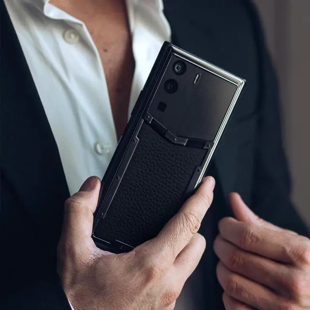 Alt view image 4 of 6 - VERTU METAVERTU Calf Leather Web3 Cell Phone 5G Unlocked Smartphone with Dual Sim 64MP Camera 12G RAM + 512G ROM Storage Craft Jade Black
