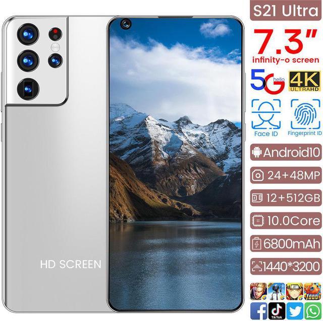 Smartphone S21 Ultra 12+512GB MTK6889 10-core 7.3-inch HD 1440*3200 5G  24MP+48MP battery 6800mah Android 10.0 dual card dual standby face  recognition factory direct supply 