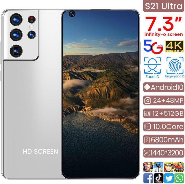 Smartphone S21 Ultra 12+512GB MTK6889 10-core 7.3-inch HD 1440*3200 5G  24MP+48MP battery 6800mah Android 10.0 dual card dual standby face  recognition factory direct supply 