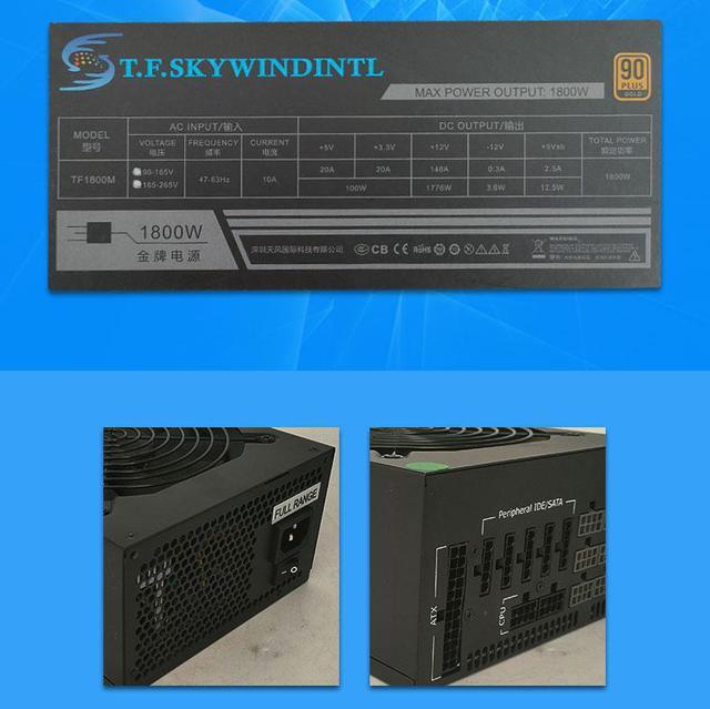 Alt view image 6 of 7 - 1800W PSU Full Moduler Power Supply for Computer 6 Video Card Mining Bitcoin Miner ATX PC 110V-220V ETH ETC ZEC ZCASH DGB XMR