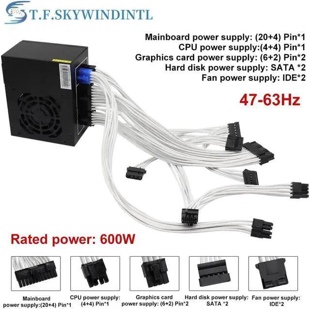Alt view image 7 of 7 - 600W SFX PC Power Supply Fully Modular 80+ Gold PSU Silent FDB Fan Mini ITX Solution/SFX 12V / Micro ATX PSU